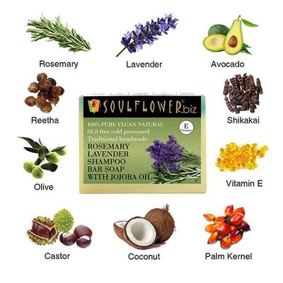 Soulflower Shampoo Bar Soap with Jojoba oil - Rosemary Lavender 150 gm - Soaps