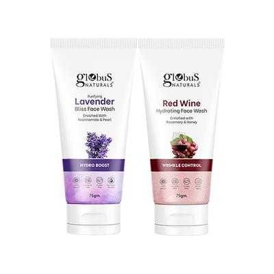 Globus - Hydro Boost Lavender, Red Wine Face Wash 75gm each 2's - Face Wash & Cleansers