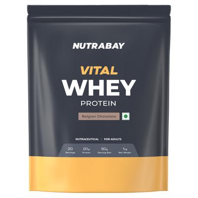 Nutrabay Gold Vital Whey Protein Powder - Belgian Chocolate 1 kg - Whey Proteins