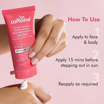 Mcaffeine Clear Glow 1% Kojic Acid and Alpha Arbutin Brightening Sunscreen SPF 50 PA++++ 50 ml - Body Sunscreen