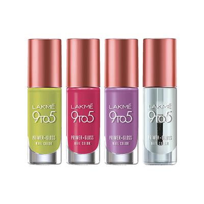 Lakme'S Haute Nails Selection (Lakme 9to5 Primer+Gloss Nail Paints) 4's - Nail Polish