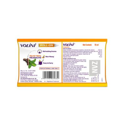 Volini Headache Relief Roll-On 10 ml - Roll-On/Patch