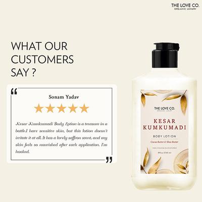 The Love Co. Kesar Kumkumadi Body Lotion - Daily Skin Moisture for Men and Women - Intense Hydration for Dry Skin 250 ml - Creams/Oils/Lotions
