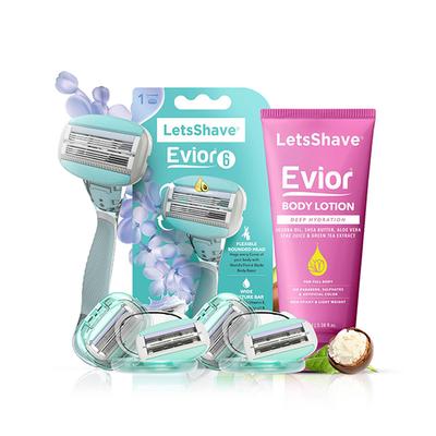 LetsShave Evior 6 Shaving Razor + Shaving Razor Blade 4's + Whipped Shave Cream 150 gm - Women - Shaving & Hair Removal