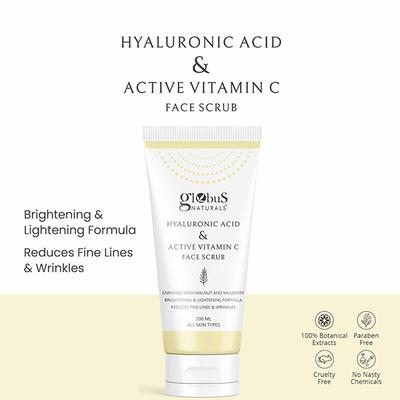 Globus Naturals Hyaluronic Acid & Vitamin C Anti Ageing Face Scrub, Enriched with Walnut & Mulberry 100 gm - Scrubs & Exfoliants