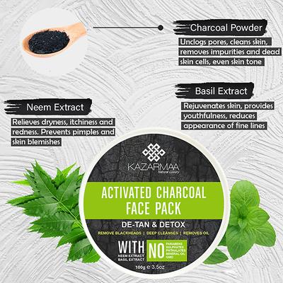 Kazarmaa Activated Charcoal Face Pack With Neem & Basil 150 gm - Face Packs