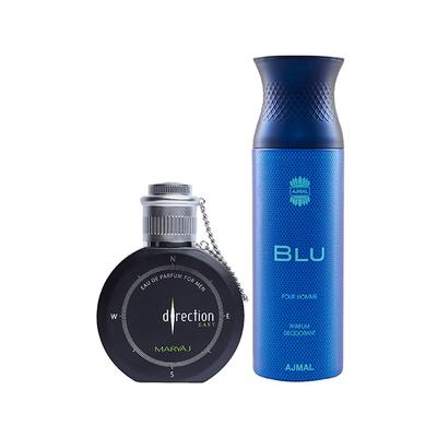 Maryaj Direction East EDP Citrus Spicy Perfume And Ajmal Blu Homme Deodorant Aquatic Woody Fragrance 300 ml - Men Perfumes (Edt/Edp)