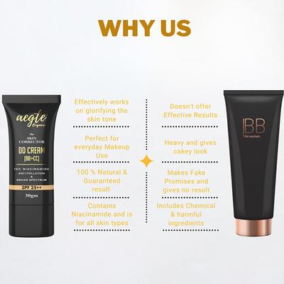 Aegte Organics Skin Corrector DD Cream (BB+CC) Broad Spectrum SPF 25++ (Medium) 30 gm - Foundation