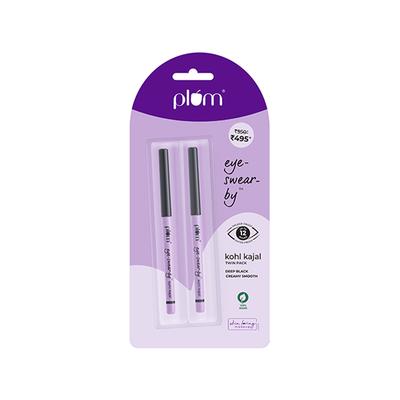 Plum Eye-Swear-By Kohl Kajal Combo Deep Black Creamy Smooth Smudge-Proof 2s - Kajal & Kohls