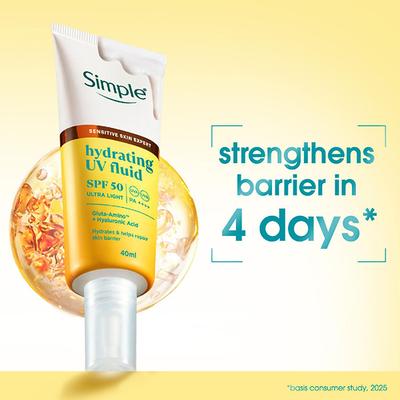 Simple Hydrating UV Fluid SPF 50 PA++++ | Hyaluronic Acid | Sunscreen for dry & sensitive skin, 40ml - Body Sunscreen