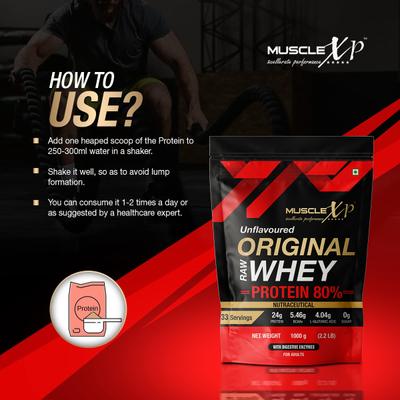 MuscleXP Raw Whey Protein Concentrate 80% Powder - Unflavored 1 kg - Whey Proteins