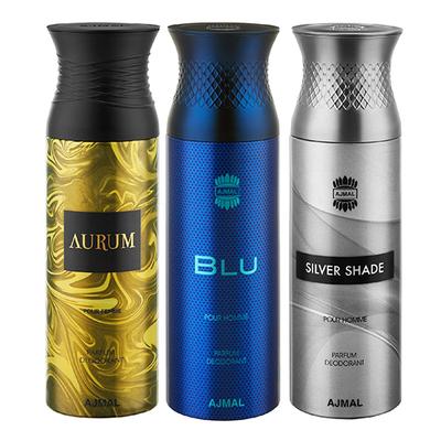 Ajmal Aurum & Blu & Silver Shade Deodorant Spray - For Men & Women (Pack Of 3) 200 ml - Perfumes (Edt/Edp)