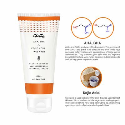 Globus Naturals Aha, Bha & Kojic Acid Exfoliating Cleanser And Fairness Face Wash 100 ml - Face Wash & Cleansers