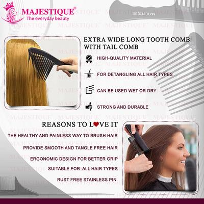 Majestique Extra Wide Comb for Styling and Grooming with Tail comb, Detangle Without Breakage 1's - Hair Combs