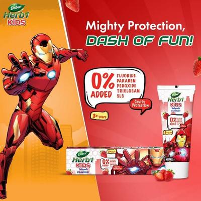 Dabur Herbal Kids Marvel Iron Man Edition Toothpaste (3+ Years) Strawberry Flavour 80 g - Toothpaste