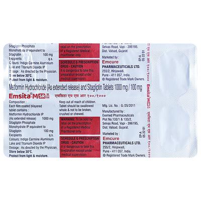 EMSITA M SR 100/1000 Tablet 10's - Diabetes-Ant