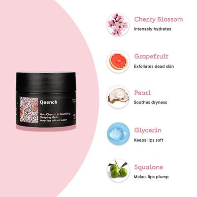 Quench Botanics Lip Sleeping Mask with Cherry Blossom for Intense Hydration & Plumpness 15 ml - Masks & Peels