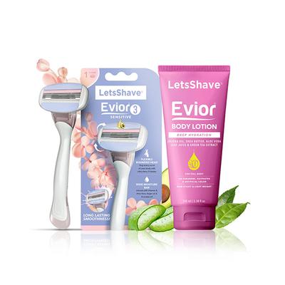 LetsShave Evior 3 Sensitive Shaving Razor + Whipped Shave Cream 150 gm - Women - Shaving & Hair Removal