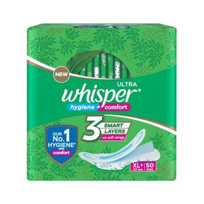 Whisper Ultra Clean Sanitary Pads for Women, XL+ 50 Napkins 299 gm - Sanitary Napkins