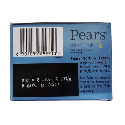Pears Soft & Fresh 98% Pure Glycerin & Mint Extracts Bathing Bar (Pack 6 x 125 gm) - Soaps