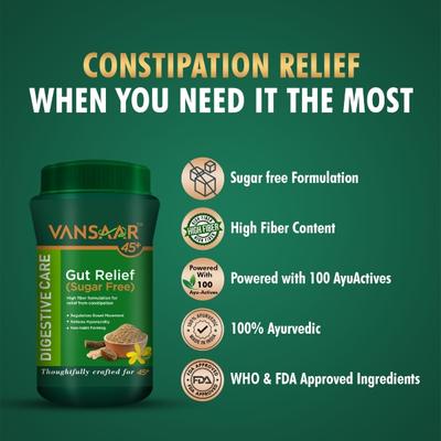 Vansaar 45+ Gut Relief (Sugar Free) Powder 200 g - Digestive Care
