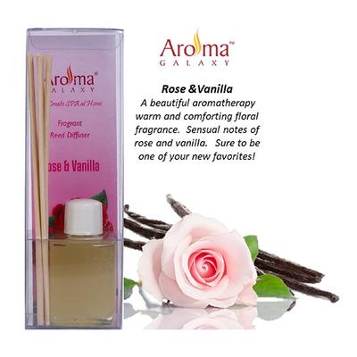 Aroma Galaxy (Alcohol Free) Fragrant Reed Diffuser Kit - Rose & Vanilla 30 ml - Carrier Oils