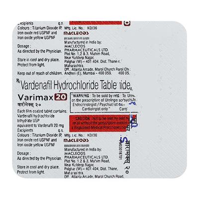 VARIMAX 20mg Tablet 4's - Impotence/Erectile Dysfunction (Ed)