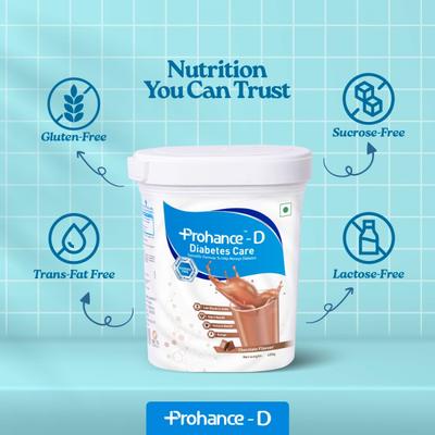PROHANCE D DIABETES CARE SUCROSE FREE CHOCOLATE FLAVOUR Powder 400gm - Supplements-Vam