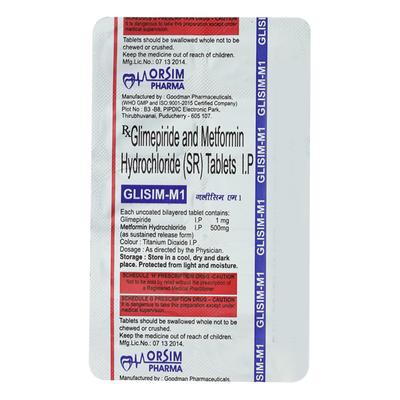 GLISIM M 1mg Tablet 10's - Diabetes-Ant