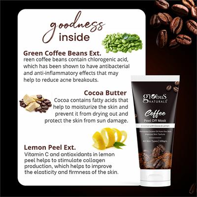 Globus Naturals Coffee Peel Off Mask for Skin Brightening, Suitable for All Skin Types,100gm each 2's - Masks & Peels