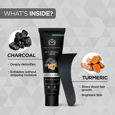 The Man Company Hair Removal Cream for Men Enriched With Charcoal & Turmeric 100 ml - Masks & Peels