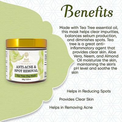 Khadi Essentials Tea Tree Clay Mask For Anti Acne and Blemishes SLS Paraben Free 100 gm - Masks & Peels