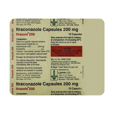 ITRAZOLE 200mg Capsule 10's - Fungal Infections-Anf