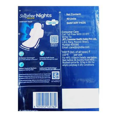 Stayfree Secure Nights Cotton Soft Comfort Pads XXL 40's - Sanitary Napkins