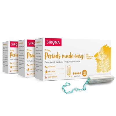 Sirona FDA Approved Non-Applicator Tampon - Heavy Flow (Pack of 3 x 20's) - Tampons