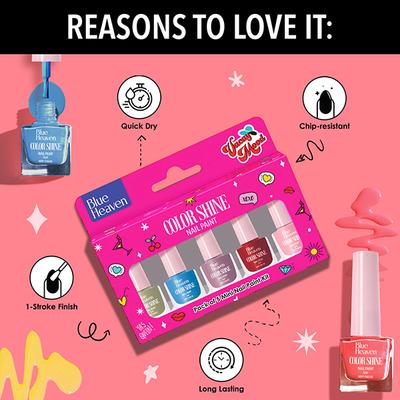 Blue Heaven Color Shine Mini Nail Polish Kit, Friday Night, Glossy Gel Finish, 25Ml 5's - Nail Polish