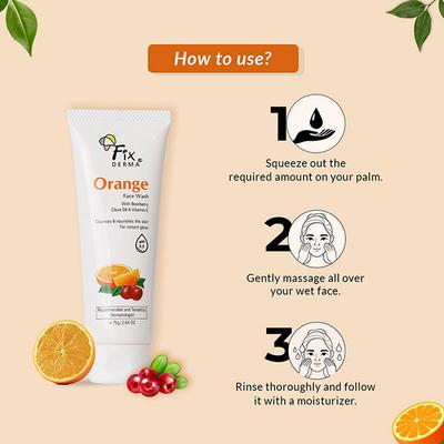 Fixderma Orange Face Wash With Vitamin E and Bearberry Tan Removal Face Wash 75 gm - Face Wash & Cleansers