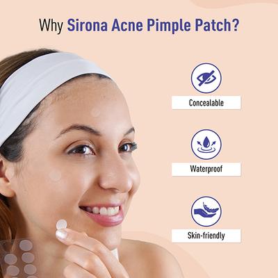 Sirona Acne Pimple Patch For Face (72 patches) - 2 Sizes, Invisible, Concealable, Waterproof Patches, Hydrocolloid & Salycylic Acid, Absorbs Acne Pus, Flattens Pimple for All Skin Types 1's - Sheet Masks