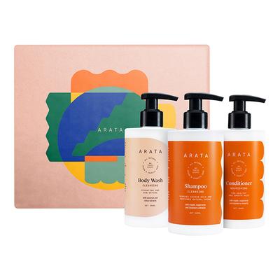 Arata Natural Bath & Hair Care Shower Power Gift Box Cleansing Shampoo (300 Ml), Body Wash (300 Ml), Conditioner (300 Ml) 900 ml - Lotions & Creams