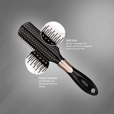 Vega Flat Hair Brush for Men and Women, Reduces Snags, Detangle and Tangles (E34-FB) 76 gm - Hair Brushes