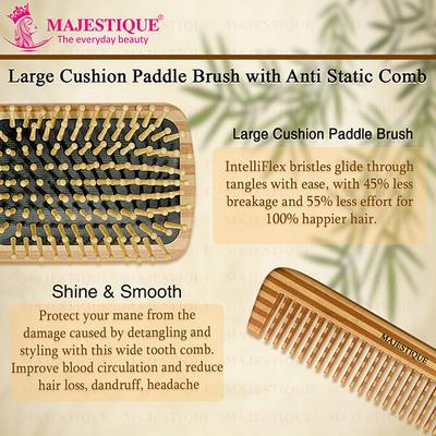 Majestique Paddle Detangling Hair Brush with Comb, Fiber Made for All Hair Types 2's - Hair Brushes
