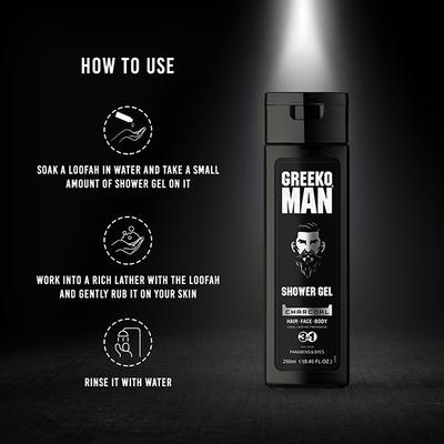 Greeko Man 3 In 1 Charcoal Shower Gel 250 ml - Shower Gels & Body Wash