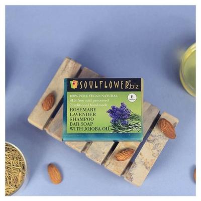 Soulflower Shampoo Bar Soap with Jojoba oil - Rosemary Lavender 150 gm - Soaps