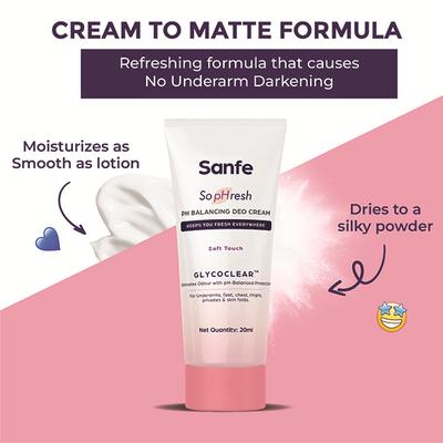 Sanfe So PHresh PH Balancing Deo Cream - Soft Touch for Underarms, Feet Intimates and Skin Folds 20 ml - Intimate Hygiene
