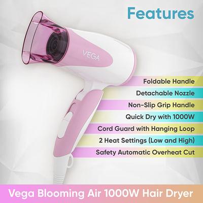 Vega Blooming Air 1000W Compact and Foldable Hair Dryer (VHDH-05) Color 1's - Hair Dryers