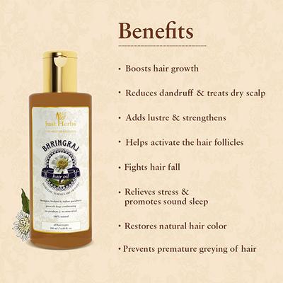 Just Herbs Bhringraj Hair Oil for Hair Growth and Hairfall Control 200 ml - Hair Oils