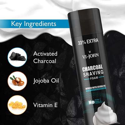 VI-JOHN Charcoal Shaving Foam Infused with Jojoba Oil free from Parabeen, Sulfate & Silicone 300 gm - Shaving Foams