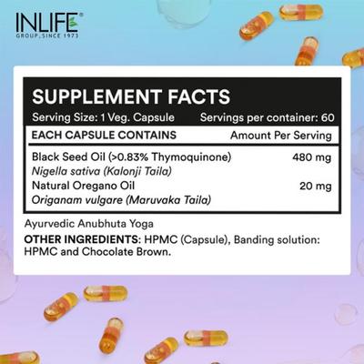 INLIFE Extra Virgin Cold-Pressed Black Seed + Oregano Oil Veg Capsules 60's - Vital Health