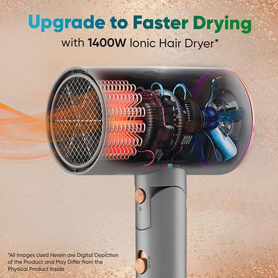 Vega Hair Dryer For Men & Women With Ionic Technology & Cool Shot Button, 1400 Watts, (VHDH-28), Grey 1's - Hair Dryers
