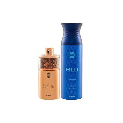 Ajmal Shine EDP Floral Powdery Perfume And Blu Homme Deodorant Aquatic Woody Fragrance 275 ml - Perfumes (Edt/Edp)